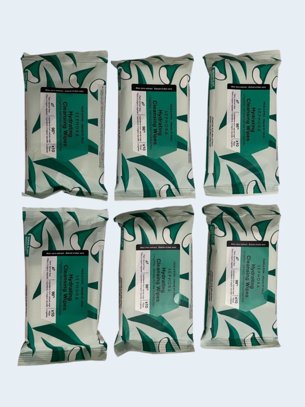 Sephora Face Cleansing Wipes Aloe 10-Count Per Pack (6pc), Travel Size